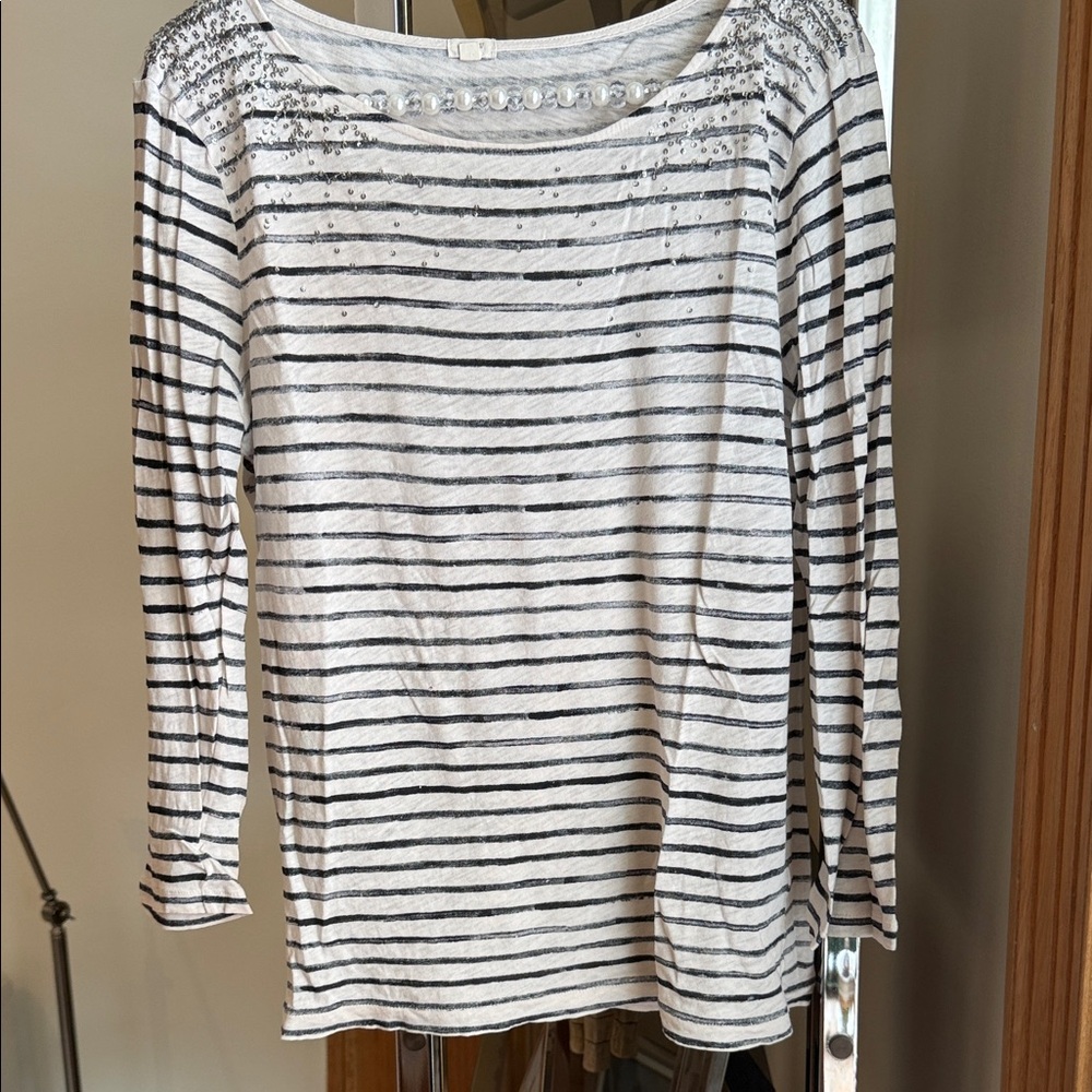 J. Crew | Black and White Striped Sequin Top size L